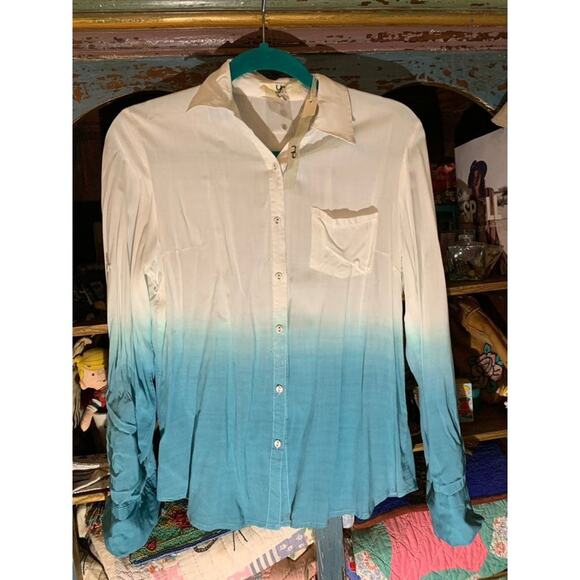 NWT OMBRÉ DIP DYE TURQUOISE BLOUSE - Picture 3 of 6